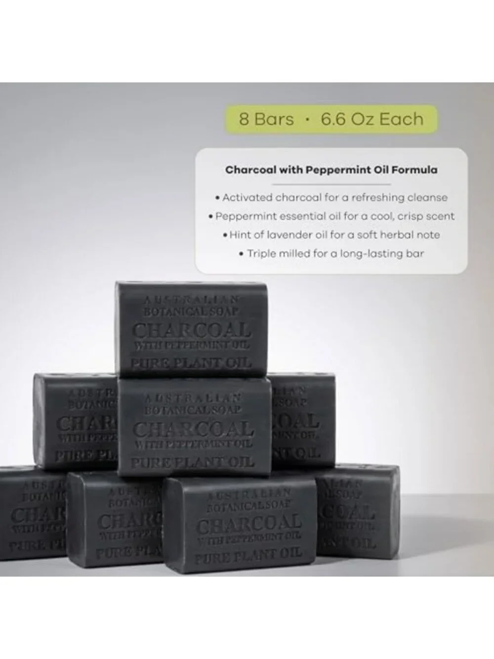 Activated Charcoal Soap Bars - 8 Pack, 6.6 oz Each | Natural Botanical Cleanser